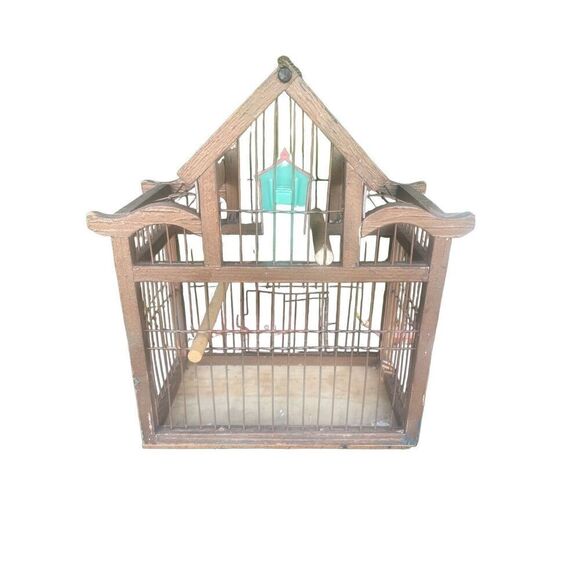 Vintage Bird Cage With Two Wood Perches - Picture 9 of 14